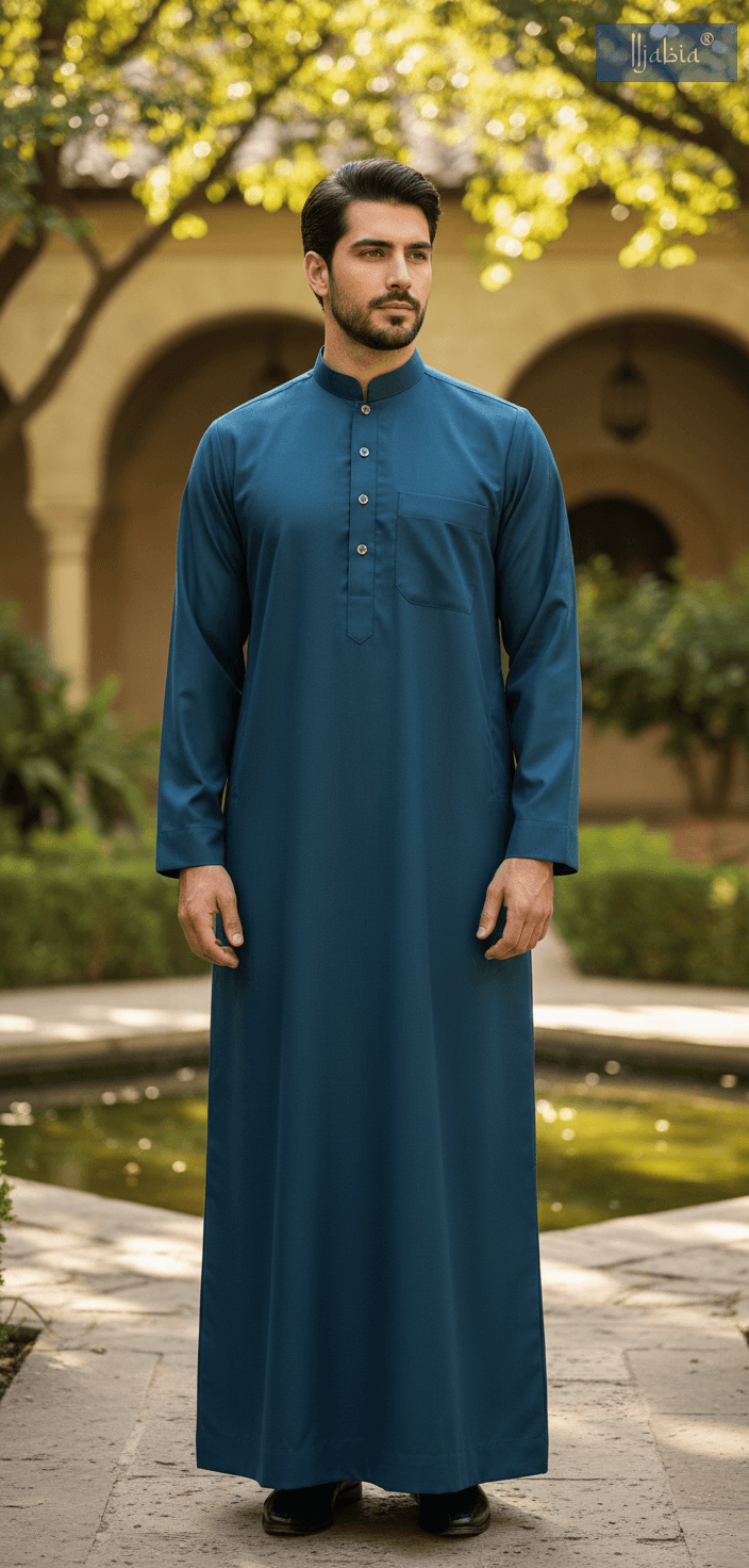 Saudi Collar Thobe Clip - Premium TR Fabric - Bottle Green