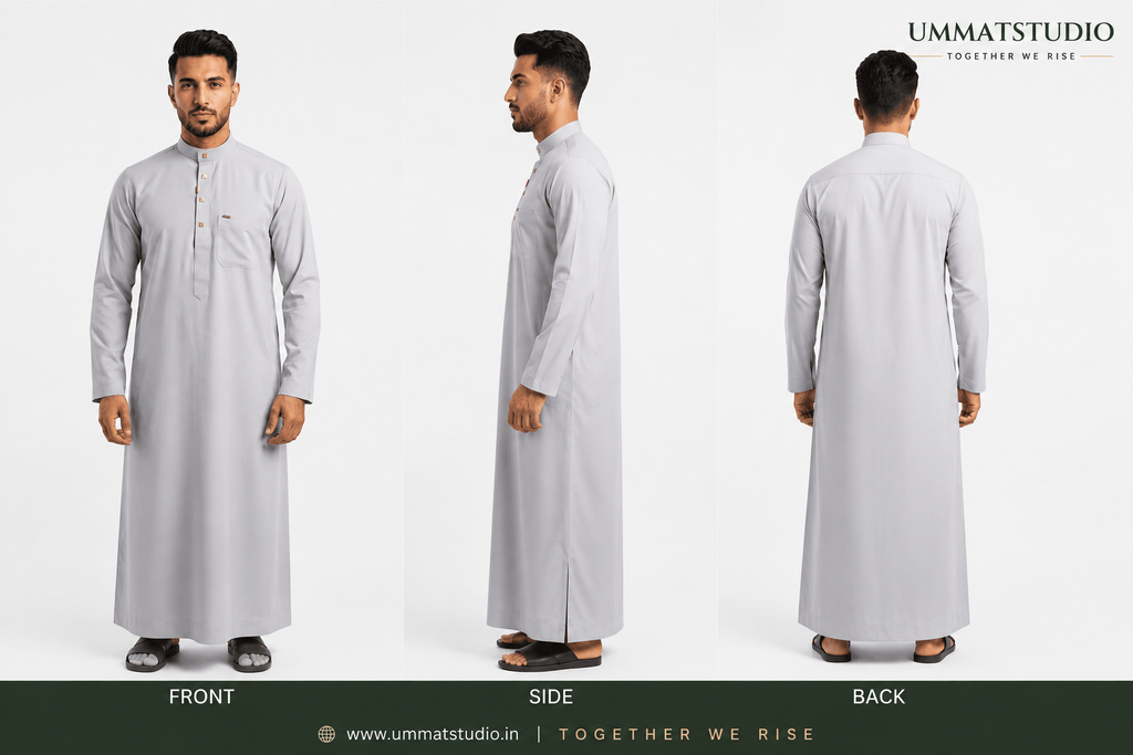 Saudi Collar Thobe - Premium TR Fabric - White