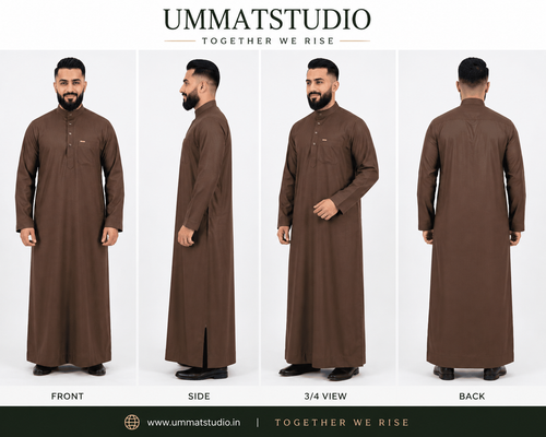 Saudi Collar Thobe - Premium TR Fabric - Brown