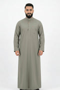 Saudi Collar Thobe - Premium TR Fabric - Olive Green