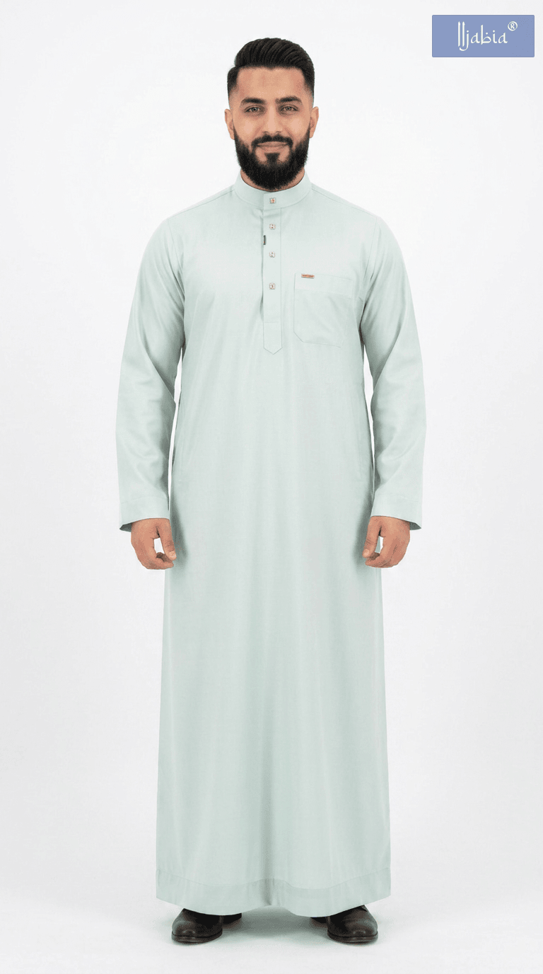 Saudi Collar Thobe Clip - Premium TR Fabric - Mint