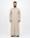 Saudi Collar Thobe - Premium TR Fabric - Beige