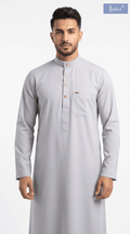 Saudi Collar Thobe - Premium TR Fabric - Light Grey