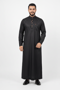 Saudi Collar Thobe - Premium TR Fabric - Black