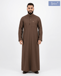 Saudi Collar Thobe - Premium TR Fabric - Brown