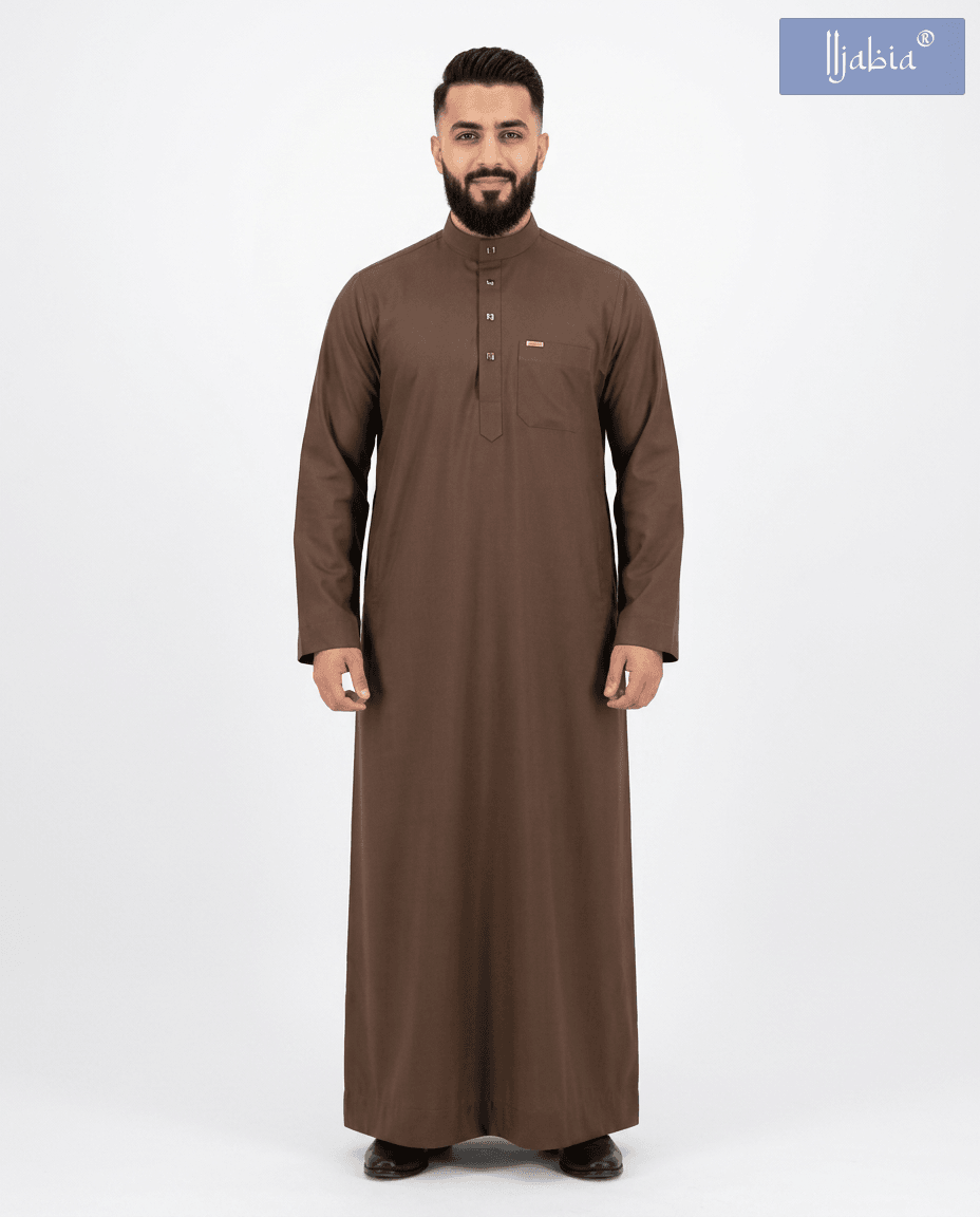 Saudi Collar Thobe - Premium TR Fabric - Brown