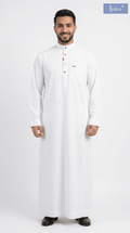 Saudi Collar Thobe - Premium TR Fabric - White