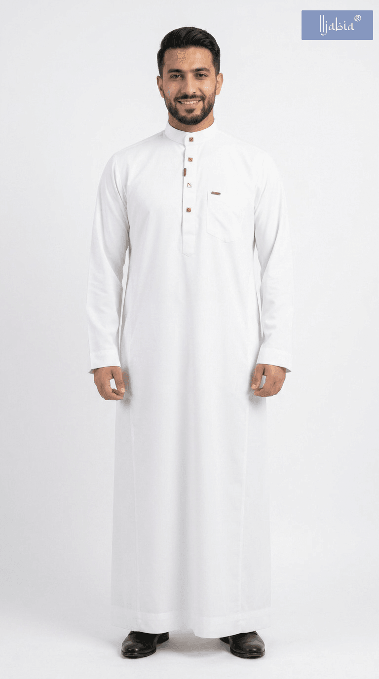 Saudi Collar Thobe - Premium TR Fabric - White